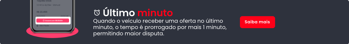 Último minuto — quando o veículo receber uma oferta no último minuto, o tempo é prorrogado por mais 1 minuto.